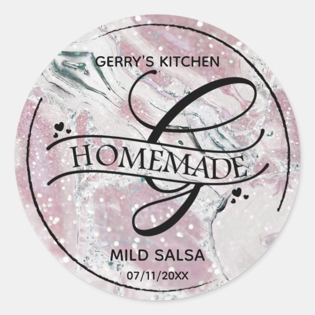 Marble Glitter Monogram G Homemade Product Labels (Front)