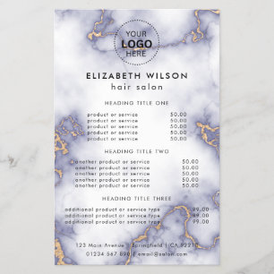 Marble Glitter Simple Salon Service Menu Flyer