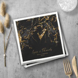 Marble Glitter Wedding Black Gold ID644 Napkin
