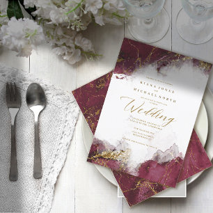 Marble Glitter Wedding Burgundy Gold ID644 Invitation