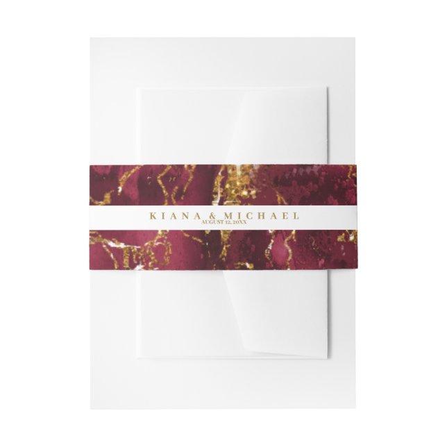 Marble Glitter Wedding Burgundy Gold V2 ID644 Invitation Belly Band (Front Example)