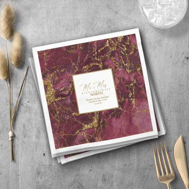 Marble Glitter Wedding Burgundy Gold V2 ID644 Napkin (Creator Uploaded)