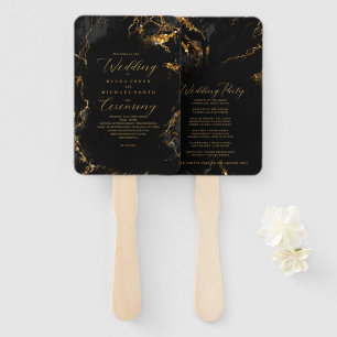Marble Glitter Wedding Program Black Gold ID644 Hand Fan