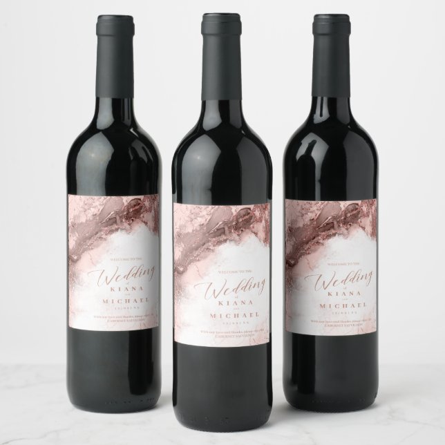 Marble Glitter Wedding Rose Gold ID644 Wine Label (Bottles)