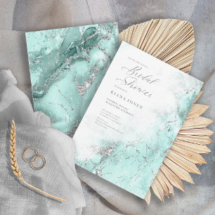 Marble Glitter Wedding Teal Silver ID644 Invitation