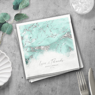 Marble Glitter Wedding Teal Silver ID644 Napkin