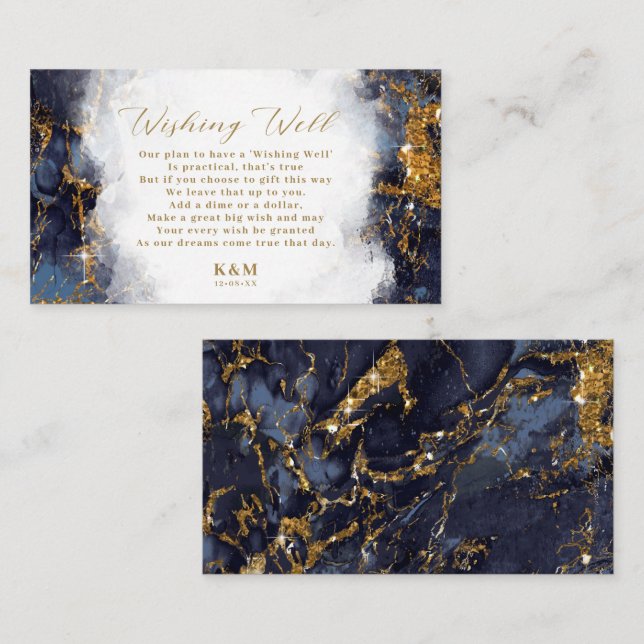 Marble Glitter Wishing Well V1 Navy Blue ID644 Enclosure Card (Front/Back)