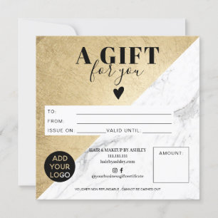 Marble gold block square gift certificate logo