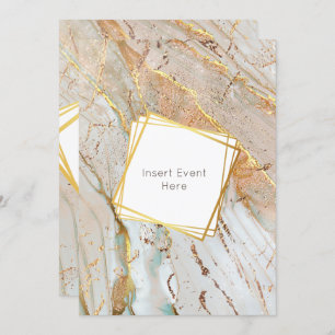 Marble gold blue orange agate geometric frame invitation