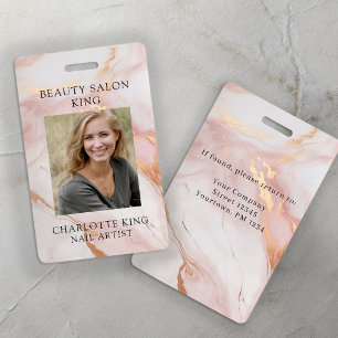 Marble Gold Blush Pink Employee Photo ID Badge