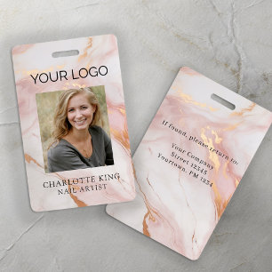 Marble Gold Blush Pink LogoEmployee Photo ID Badge