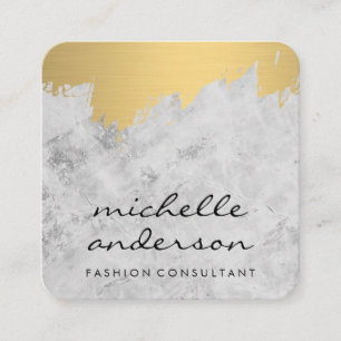 Marble Gold Brushed Damask Pattern Square Business Card