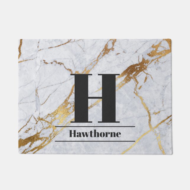Marble gold custom Monogram Door Mat (Front)