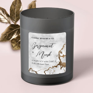Marble & Gold Elegant Candles Packaging  Square Sticker