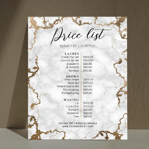 Marble & Gold Elegant Salon or Spa Pricing Menu Poster