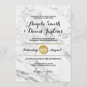 Marble Gold Elegant Wedding Art Deco 1920's Invite