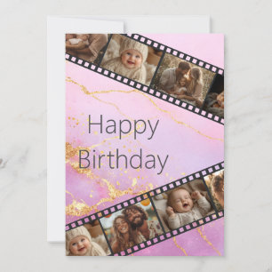 Marble & Gold Film Strip Photo Happy Birthday Card