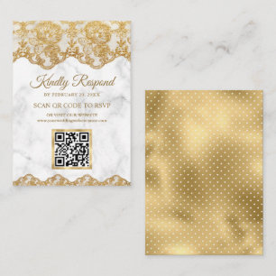 Marble Gold Foil Lace QR Code RSVP Wedding Website Enclosure Card