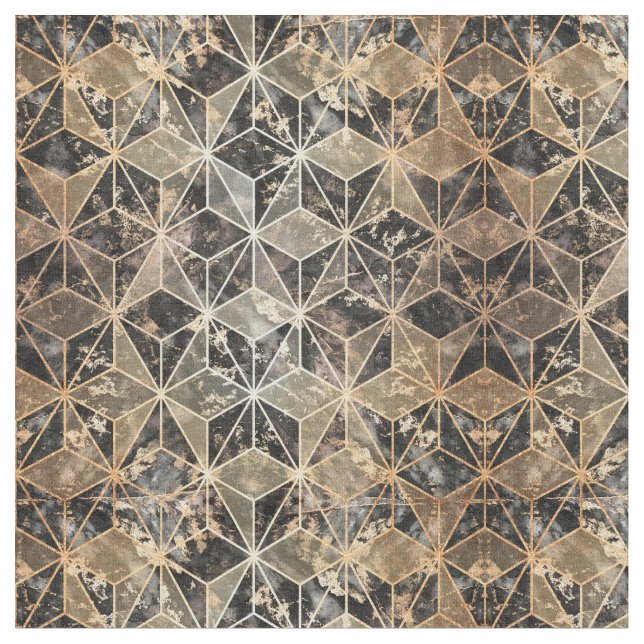 Marble & Gold Geometric Pattern Fabric (Close Up)
