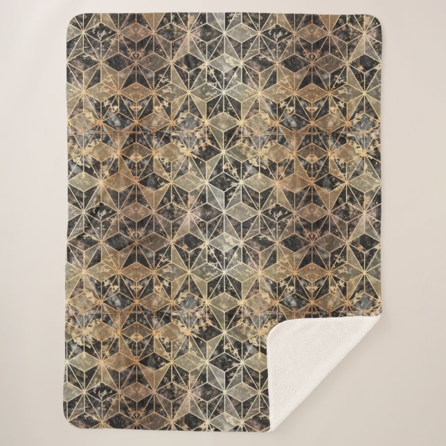 Marble & Gold Geometric Pattern Sherpa Blanket (Front)