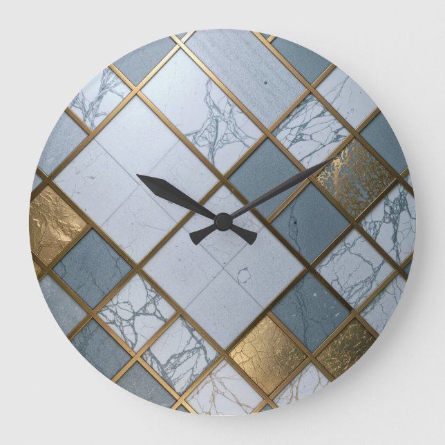Marble Gold Grid Luxury Geometry Large Clock (Front)