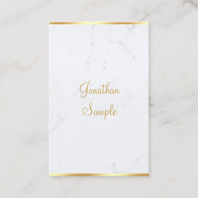 Marble Gold Handwritten Script Elegant Classy Business Card (Front)