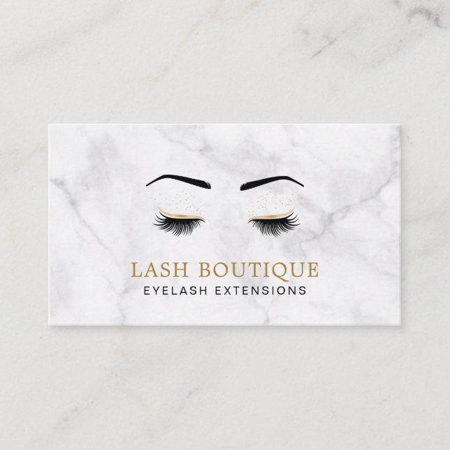 Marble Gold Lash Beauty Aftercare Instruction Business Card (Front)