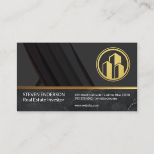Marble   Gold Metallic Trim   Black Panels Business Card