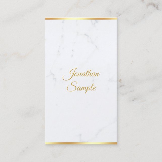 Marble Gold Modern Handwritten Script Template Business Card (Front)