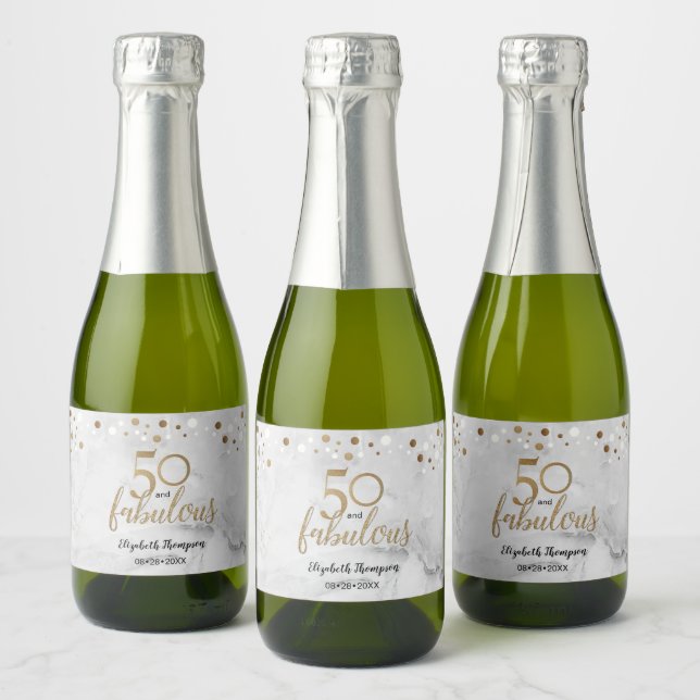 Marble Gold Personalised 50 and Fabulous Sparkling Wine Label (Bottles)