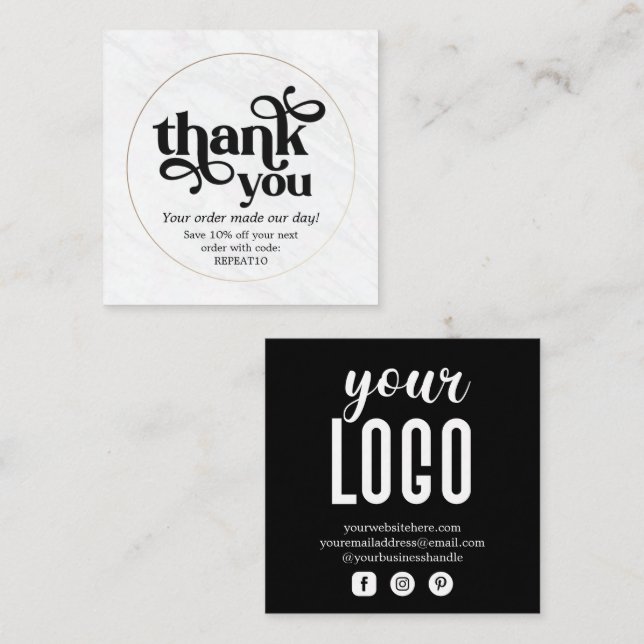 Marble Gold Personalised Order Thank You Square Business Card (Front/Back)