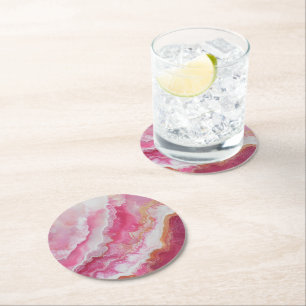 Marble Gold Pink Pattern Round Paper Coaster