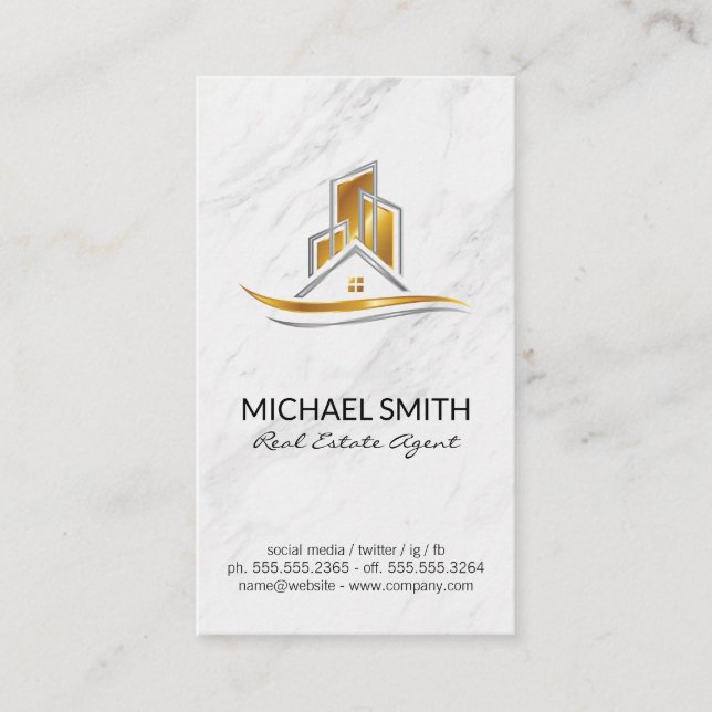 Marble | Gold Real Estate Logo Business Card (Front)