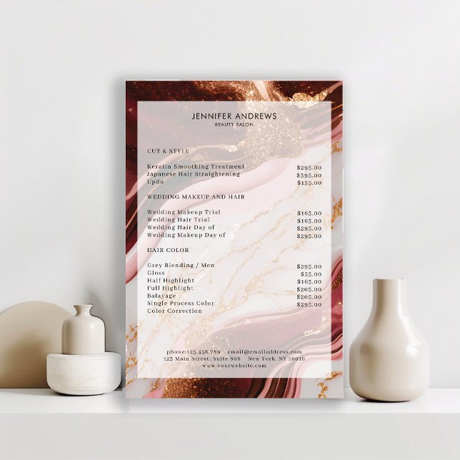 Marble Gold Red Salon Price List Poster (Creator Uploaded)