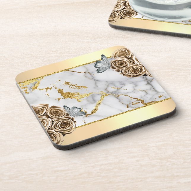Marble Gold Roses Butterfly Coaster (Left Side)