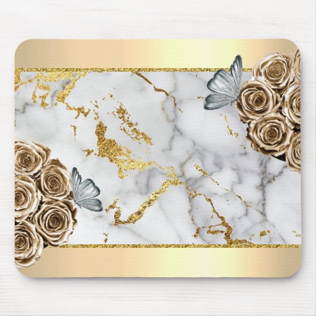 Marble Gold Roses Butterfly Mouse Pad (Front)