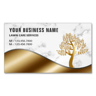 Marble Gold Tree Gardening Landscaping Lawn Care Magnetic Business Card