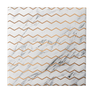 Marble & Golden Chevron Ceramic Tile