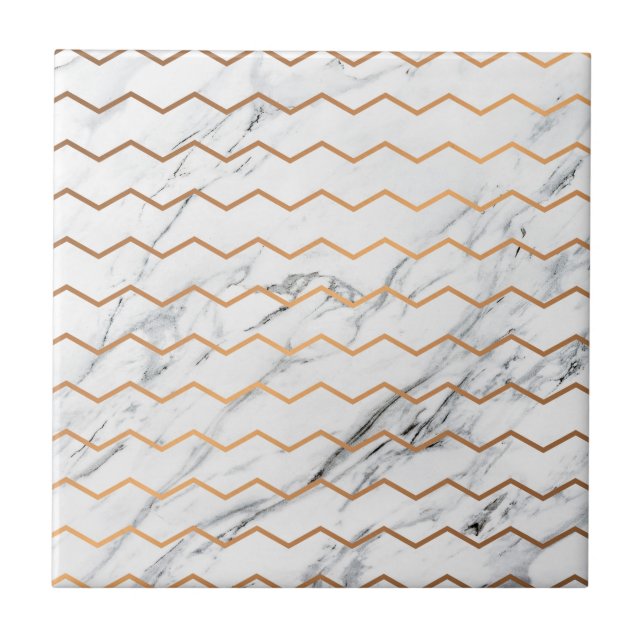 Marble & Golden Chevron Ceramic Tile (Front)
