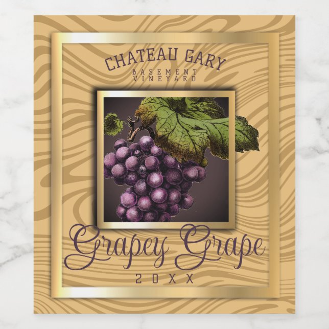 Marble grapes faux gold red wine personalised label (Single Label)