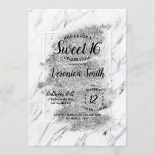 Marble Grayscale Sweet 16 Invitation