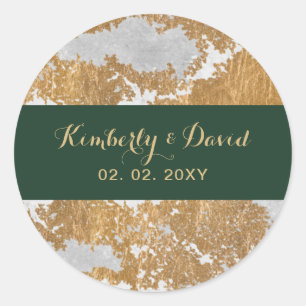 Marble Green and Gold Wedding Classic Round Sticker