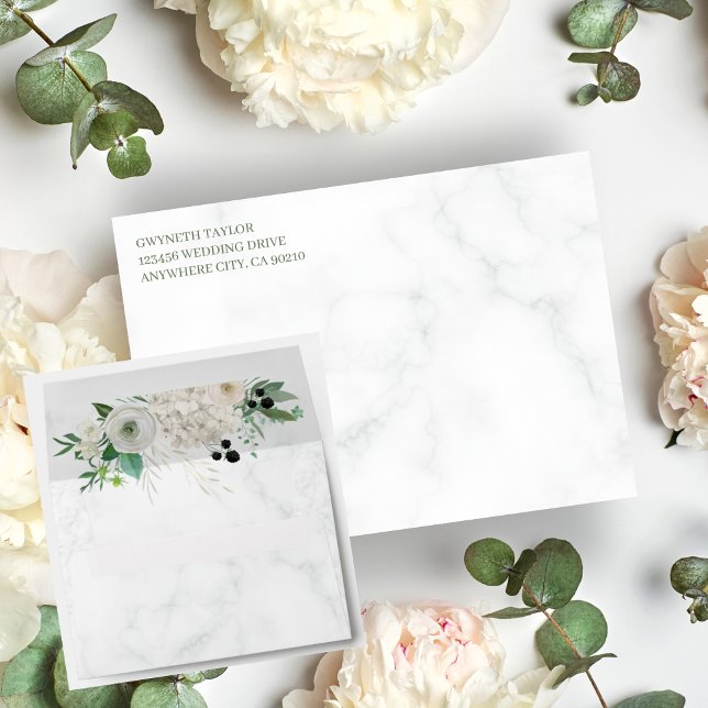 Marble & Green Flower Bouquet Wedding Envelope (Creator Uploaded)