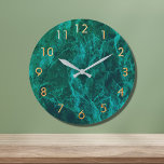 Marble green gold elegant classic large clock<br><div class="desc">Trendy dark green coloured faux marble stone print. (not real stone) With faux gold/copper coloured numbers.</div>