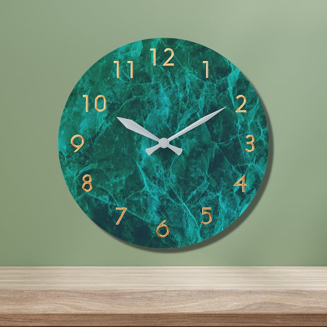Marble green gold elegant classic large clock (Creator Uploaded)