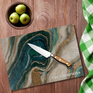 Marble Green Gold Glitter Elegant Personalised  Cutting Board
