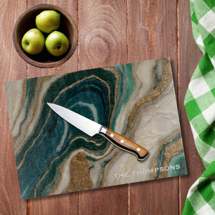 Marble Green Gold Glitter Elegant Personalized  Cutting Board