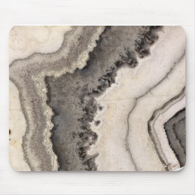 Marble grey black white agate natural gemstone  mouse pad (Front)