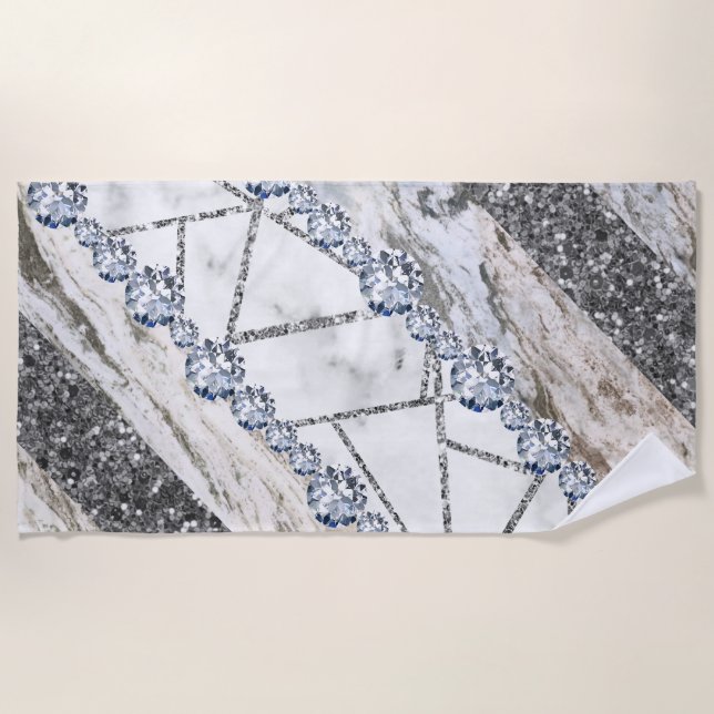 Marble Grey Gold White Beach Towel (Front)