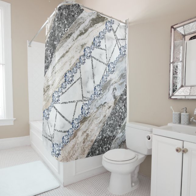 Marble Grey Gold White Shower Curtain (In Situ)